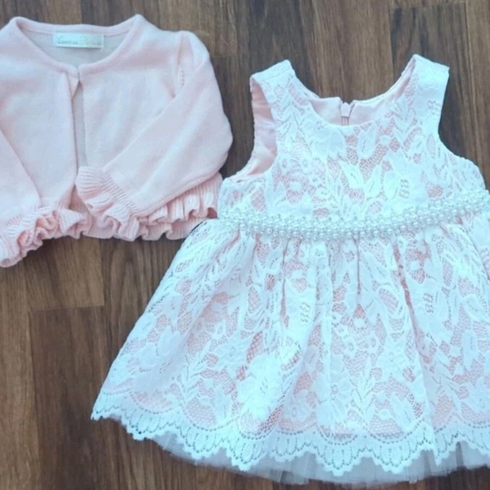 American Princess Pink Lace Dress with Cardigan